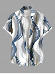 Plus Size Curve Pattern Print Buttons Pocket Hawaii Shirt For Men -  