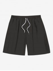 Short de plage uni grande taille avec cordon de serrage et poches pour homme - Noir 7XL