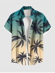 Plus Size Coconut Tree Ombre Print Hawaii Button Pocket Shirt For Men -  