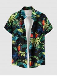 Chemise hawaïenne grande taille à imprimé perroquet et feuilles tropicales ombrées pour homme - Vert profond M