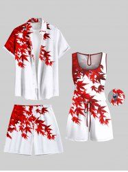 Matching Hawaii Shirt and Romper Plus Size Beach Outfit Maple Leaf Printed for Couples -  