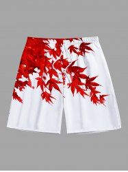 Short de plage hawaïen grande taille à imprimé feuilles d'érable pour homme - Blanc M