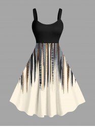 Plus Size Scarf Pattern Design Geometric Stripes Print Tank Dress -  