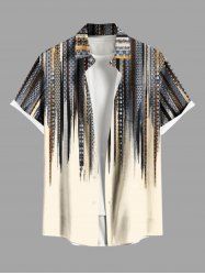 Chemise à rayures géométriques et boutons avec poche pour homme, grande taille - café lumière L
