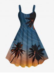 Plus Size Coconut Tree Meteor Shower Ombre Print Hawaii Tank Dress -  