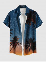 Plus Size Coconut Tree Meteor Shower Ombre Print Buttons Pocket Hawaii Shirt For Men -  