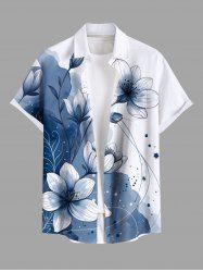 Plus Size Ink Painting Watercolor Flower Print Hawaii Button Pocket Shirt For Men -  