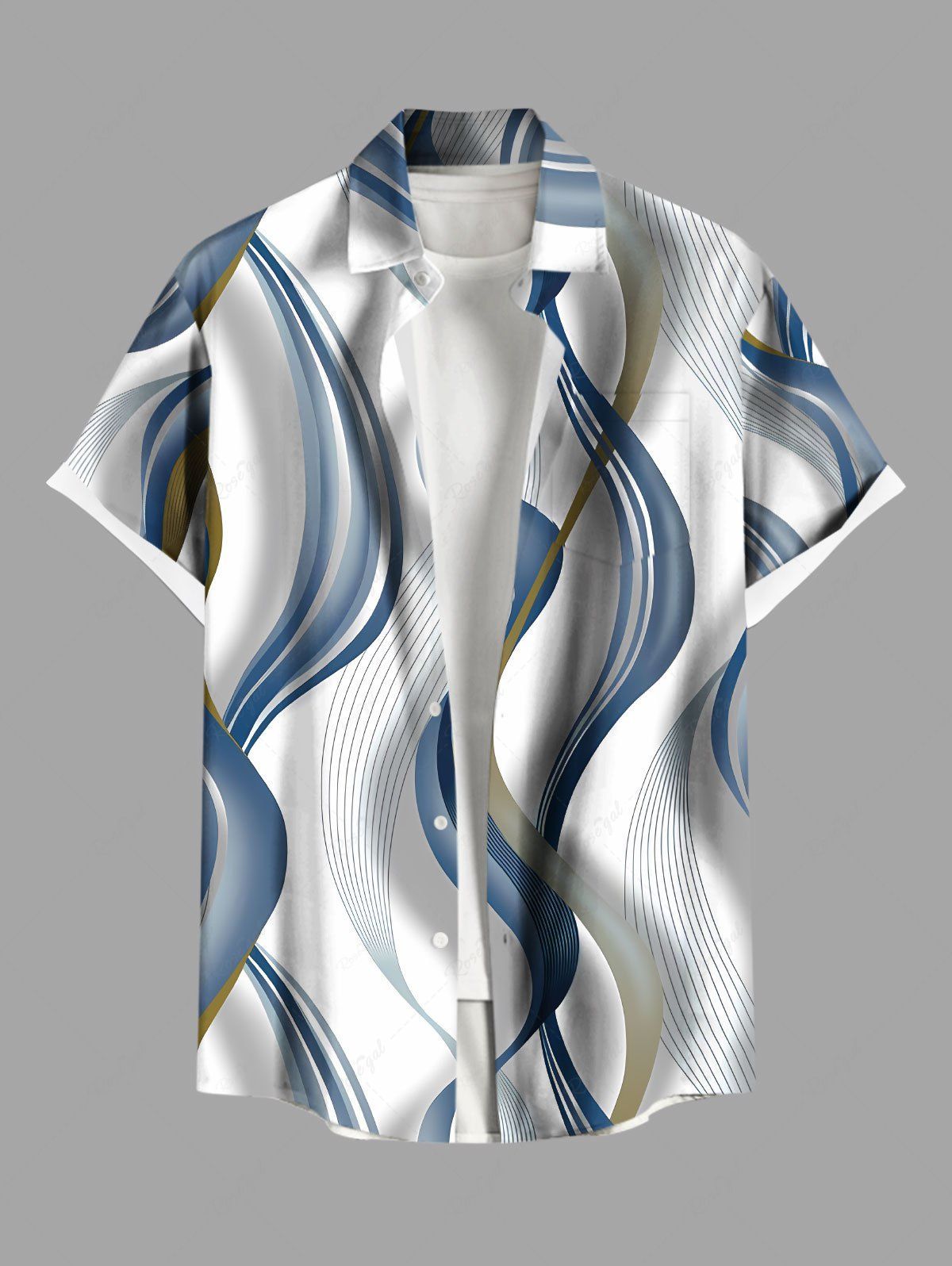 Fancy Plus Size Curve Pattern Print Buttons Pocket Hawaii Shirt For Men  