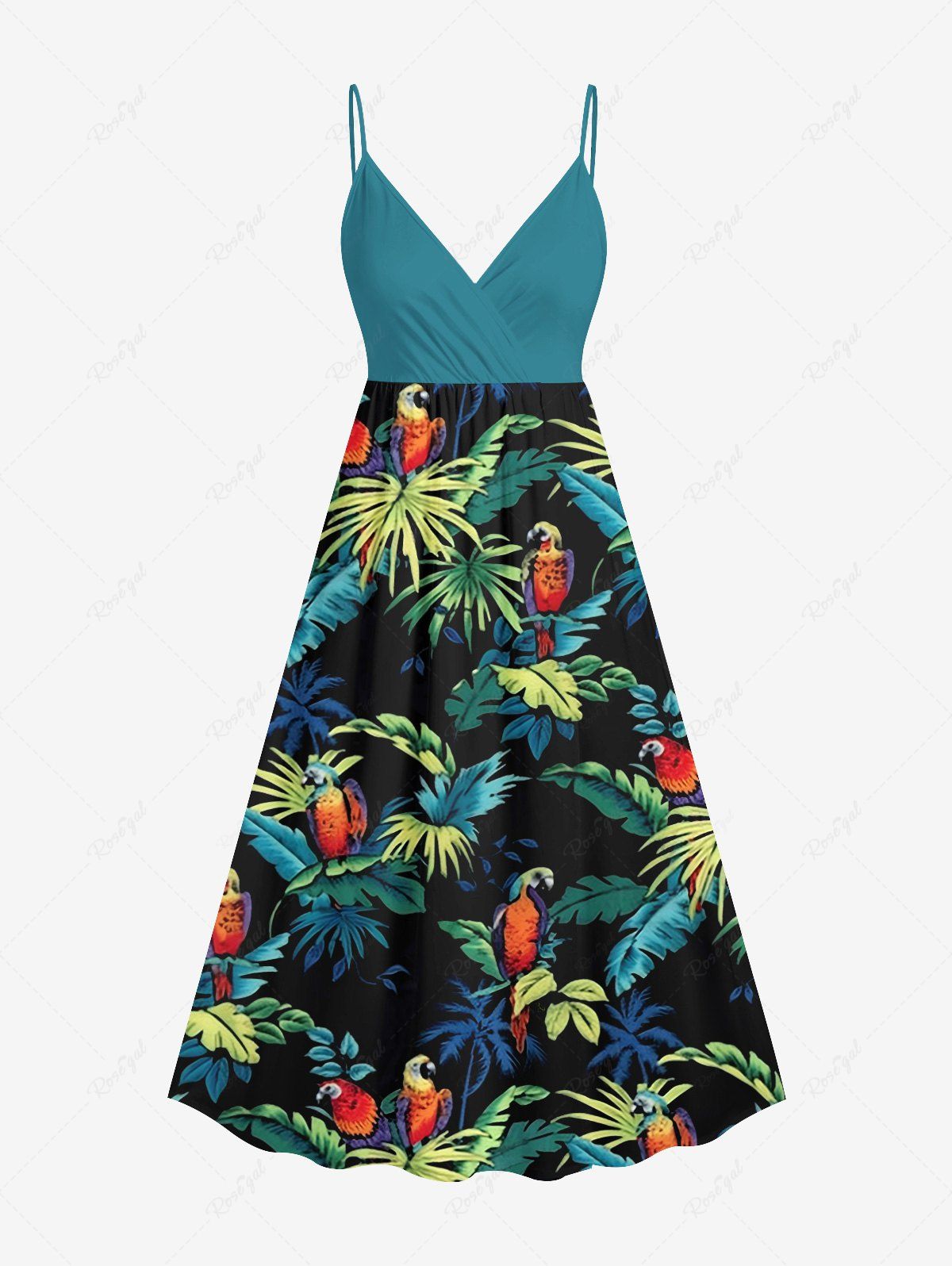 Robe caraco trapèze à imprimé perroquet et feuilles tropicales ombrées grande taille Vert XXS
