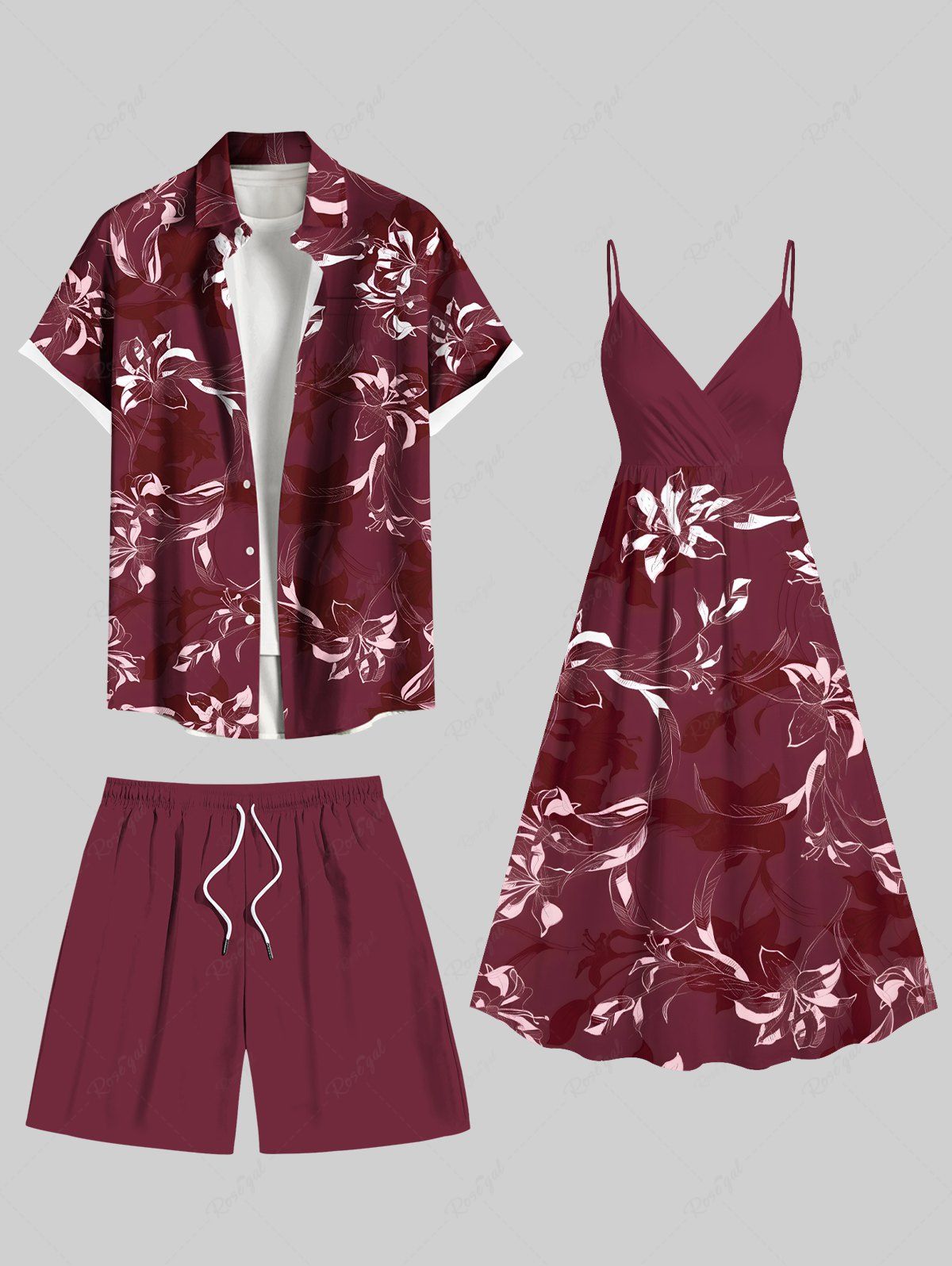 Outfits Flowers Leaf Tropical Print Plus Size Matching Hawaii Beach Outfit For Couples  