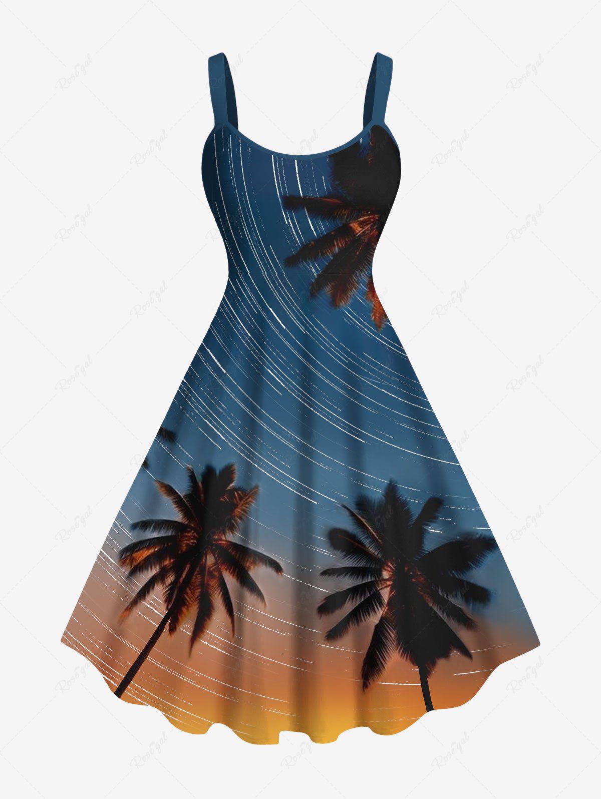 Robe débardeur hawaïenne grande taille à imprimé cocotiers et pluie de météores ombré Bleu XXS
