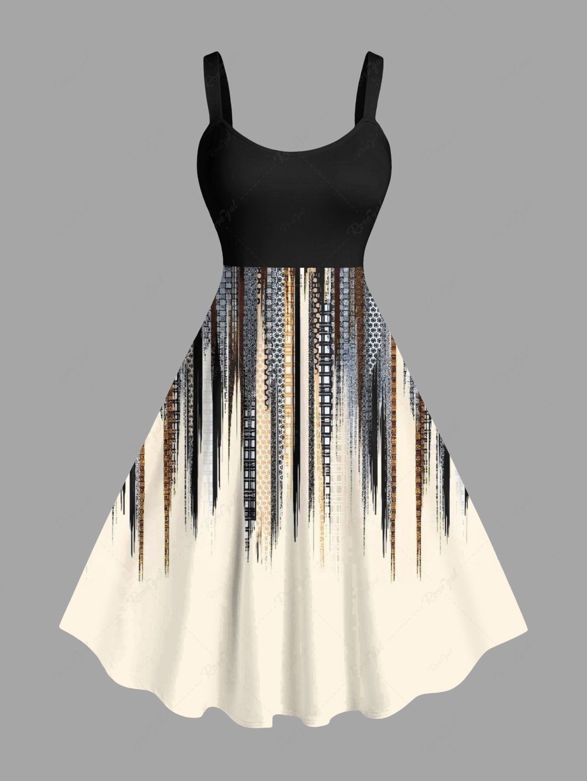 Latest Plus Size Scarf Pattern Design Geometric Stripes Print Tank Dress  