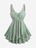 Twist Ruffles Ribbed Tank Top and Pintuck Buckle Waist Wide Leg Pants Plus Size Outfit -  