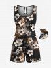 Ensemble chemise hawaïenne, short et barboteuse grande taille, imprimé fleurs de pêcher ombré, pour couple - Café profond 