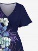 Tropical Leaf Hibiscus Flower Print Plus Size Matching Hawaii Beach Outfit For Couples -  