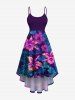 Tenue de plage hawaïenne assortie grande taille à imprimé feuilles tropicales et fleurs d'hibiscus pour couples - Pourpre  