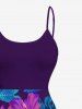 Tenue de plage hawaïenne assortie grande taille à imprimé feuilles tropicales et fleurs d'hibiscus pour couples - Pourpre  