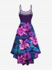 Tenue de plage hawaïenne assortie grande taille à imprimé feuilles tropicales et fleurs d'hibiscus pour couples - Pourpre  
