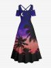 Coconut Tree Moon Ombre Sky Star Print Plus Size Matching Hawaii Beach Outfit For Couples -  