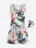 Matching Hawaii Shirt and Romper Plus Size Beach Outfit Tropical Leaf Hibiscus Flower Print For Couples -  