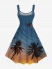 Tenue de plage hawaïenne assortie grande taille à imprimé pluie de météores et cocotiers, pour couples - Bleu 