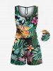 Ensemble chemise et barboteuse hawaïennes assorties, grande taille, tenue de plage, imprimé feuilles tropicales, fleurs d'hibiscus, pour couples - Vert 
