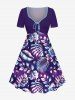 Tenue de plage hawaïenne assortie grande taille à imprimé feuilles tropicales et fleurs d'hibiscus pour couples - Pourpre  