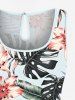 Plus Size Tropical Leaf Hibiscus Flower Print Hawaii Drawstring Pocket Romper -  