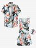 Plus Size Tropical Leaf Hibiscus Flower Print Hawaii Drawstring Pocket Romper -  