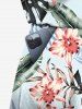 Plus Size Tropical Leaf Hibiscus Flower Print Hawaii Drawstring Pocket Romper -  
