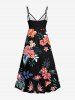 Robe caraco trapèze à imprimé feuilles tropicales et fleurs d'hibiscus hawaïennes grande taille - Noir XS