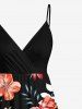 Plus Size Tropical Leaf Hibiscus Flower Print Hawaii Surplice A Line Cami Dress -  