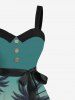 Robe débardeur grande taille à imprimé ombré cocotiers et boutons hawaïens, coupe trapèze, avec ceinture amovible - Vert XS