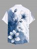 Plus Size Ink Painting Watercolor Flower Print Hawaii Button Pocket Shirt For Men -  