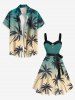 Plus Size Coconut Tree Ombre Print Hawaii Button A Line Tank Dress with Removable Belt -  