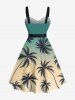 Plus Size Coconut Tree Ombre Print Hawaii Button A Line Tank Dress with Removable Belt -  