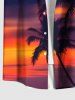Plus Size Coconut Tree Ombre Dusk Print Hawaii Button Pocket Shirt For Men -  