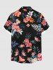 Chemise hawaïenne grande taille à imprimé feuilles tropicales et fleurs d'hibiscus pour homme - Noir 3XL