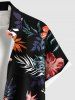 Chemise hawaïenne grande taille à imprimé feuilles tropicales et fleurs d'hibiscus pour homme - Noir 3XL