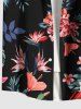 Chemise hawaïenne grande taille à imprimé feuilles tropicales et fleurs d'hibiscus pour homme - Noir 3XL