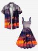 Robe débardeur trapèze hawaïenne grande taille à imprimé cocotiers ombré et crépuscule - Rouge XXS