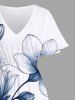 Plus Size Ink Painting Watercolor Flower Print Hawaii Split Pocket A Line Midi Dress -  