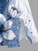 Robe mi-longue trapèze grande taille à imprimé floral aquarelle et peinture à l'encre hawaïenne avec poches fendues - Bleu 6X