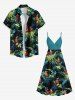 Plus Size Ombre Tropical Leaf Parrot Print Hawaii Surplice A Line Cami Dress -  