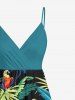 Plus Size Ombre Tropical Leaf Parrot Print Hawaii Surplice A Line Cami Dress -  