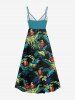 Plus Size Ombre Tropical Leaf Parrot Print Hawaii Surplice A Line Cami Dress -  