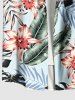 Plus Size Tropical Leaf Hibiscus Flower Print Hawaii Button Pocket Shirt For Men -  