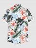 Plus Size Tropical Leaf Hibiscus Flower Print Hawaii Button Pocket Shirt For Men -  