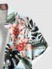 Plus Size Tropical Leaf Hibiscus Flower Print Hawaii Button Pocket Shirt For Men -  