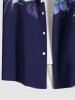 Plus Size Tropical Leaf Hibiscus Flower Print Hawaii Button Pocket Shirt For Men -  